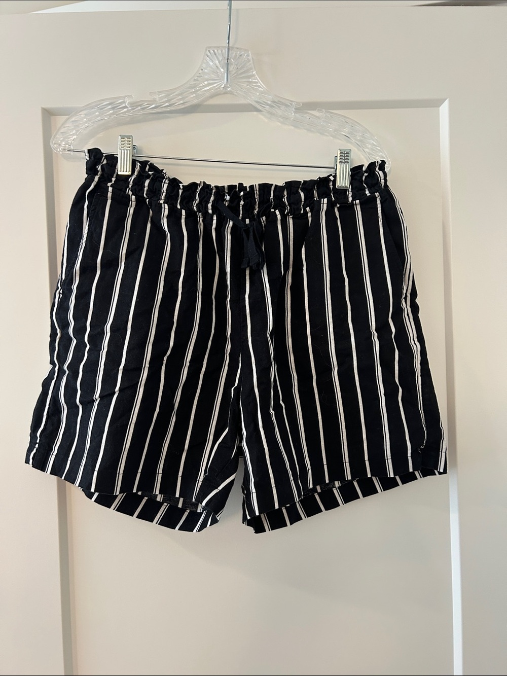JACHS Girlfriend Black Shorts with White Vertical Stripes